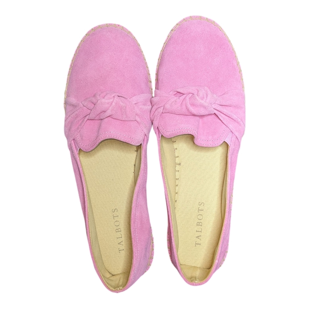 Talbots | Izzy Pink Leather Suede Cinched Flat Espadrilles Women's Size 9.5 - Picture 6 of 9